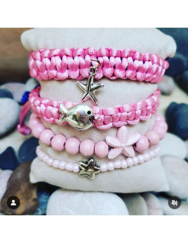 conjunto pulseras rosas