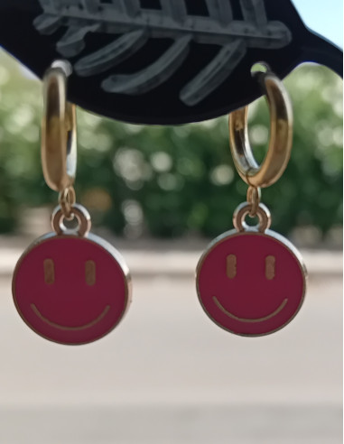 pendientes happy face rosa