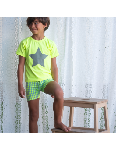 Camiseta amarillo fluor con estrella Mon petit